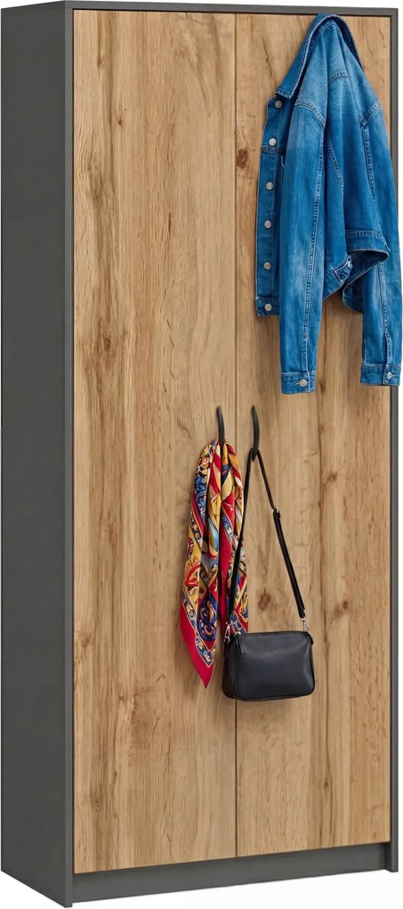 Szafa dwudrzwiowa z półkami antracyt + dąb wotan S3-F73