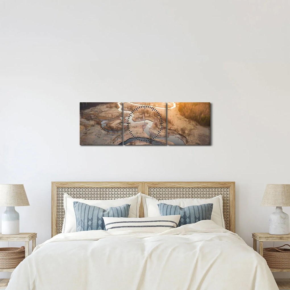 Obraz - Świt nad meandrami (z zegarem) (90x30 cm)