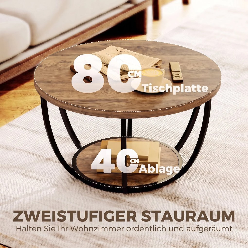 HOMCOM Stolik kawowy z 2 poziomami, stolik do salonu 80 x 80 x 43,8 cm, Brązowy/Czarny | Aosom PL