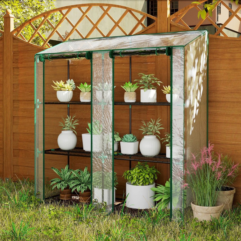 Outsunny mini-szklarnia, 3 poziomy, 6 półek drucianych, 2 otwory, folia plastikowa, Przezroczysty | Aosom PL