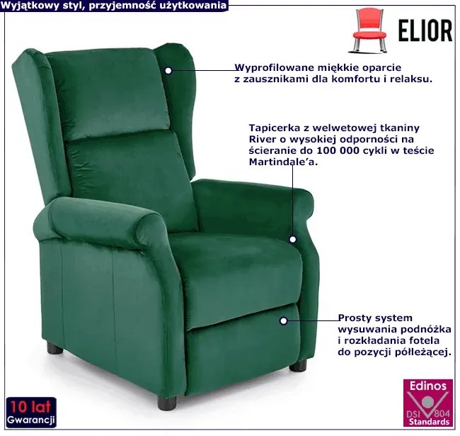 Zielony fotel uszak rozkładany R9-D95