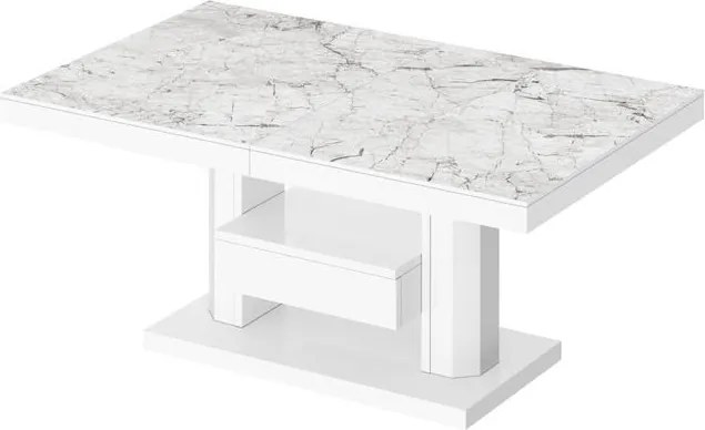 Nowoczesny ławostół z półką i szufladą Quadro Max marmur/biały