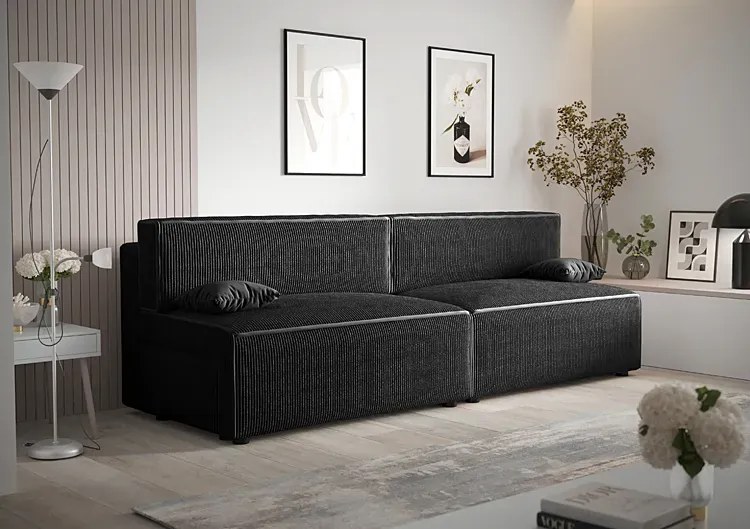 Czarna rozkładana sofa sztruksowa - Lider 3X