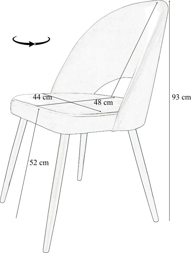 Krzesło Polo tkanina Welur noga metalowa krzesło tapicerowane do jadalni : Kolor nogi - Czarna profil, Kolor tkaniny - VELVET - MG25, Typ siedziska - Siedzisko obrotowe 360°