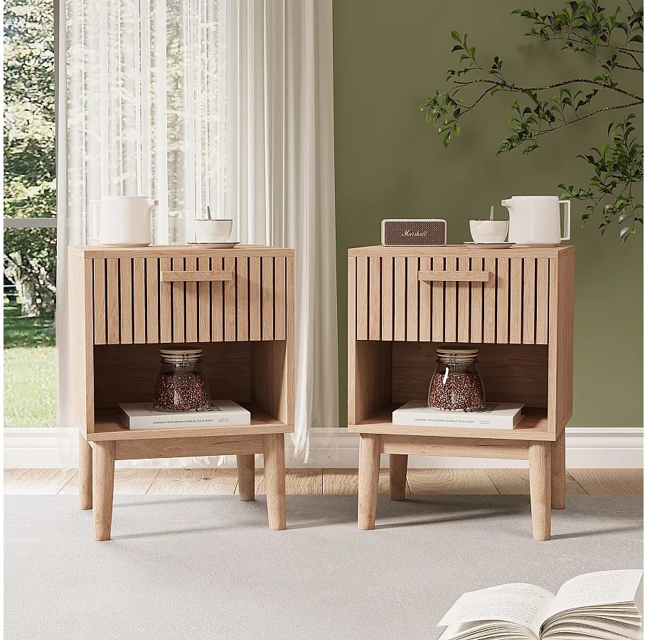 Zestaw 2 stolików nocnych, nowoczesna szafka nocna w stylu boho z 1 szufladą do sypialni i salonu