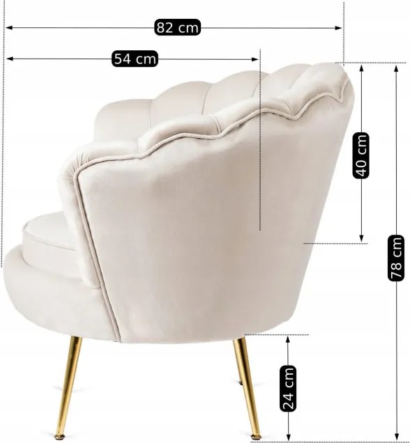 Fotel Wypoczynkowy do Salonu ANGEL Kremowy Muszelka Welurowy Nowoczesny
