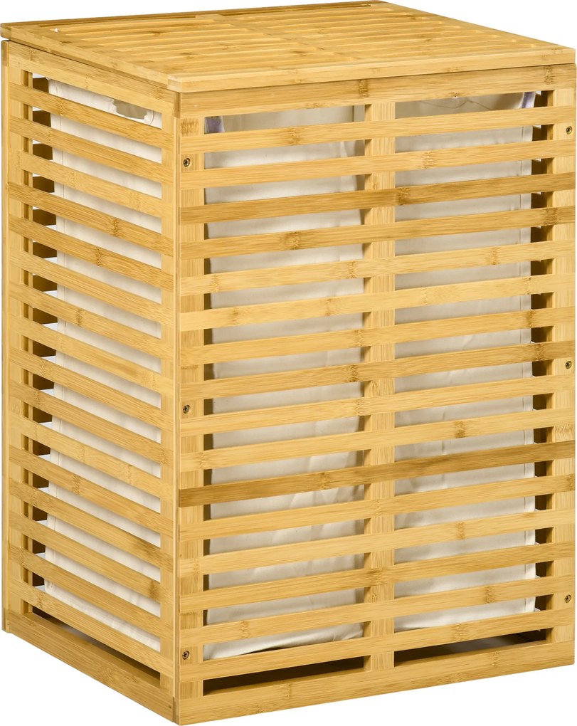 HOMCOM Kosz na Bieliznę z Bambusa 63 L z Pokrywą i Wyjmowanym Workiem 44 x 37 x 62,5 cm, Drewno Naturalne