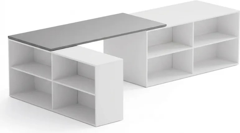 Biurko z przestrzenią do przechowywania BLOCK B02, 320x160 cm, biały/grafit