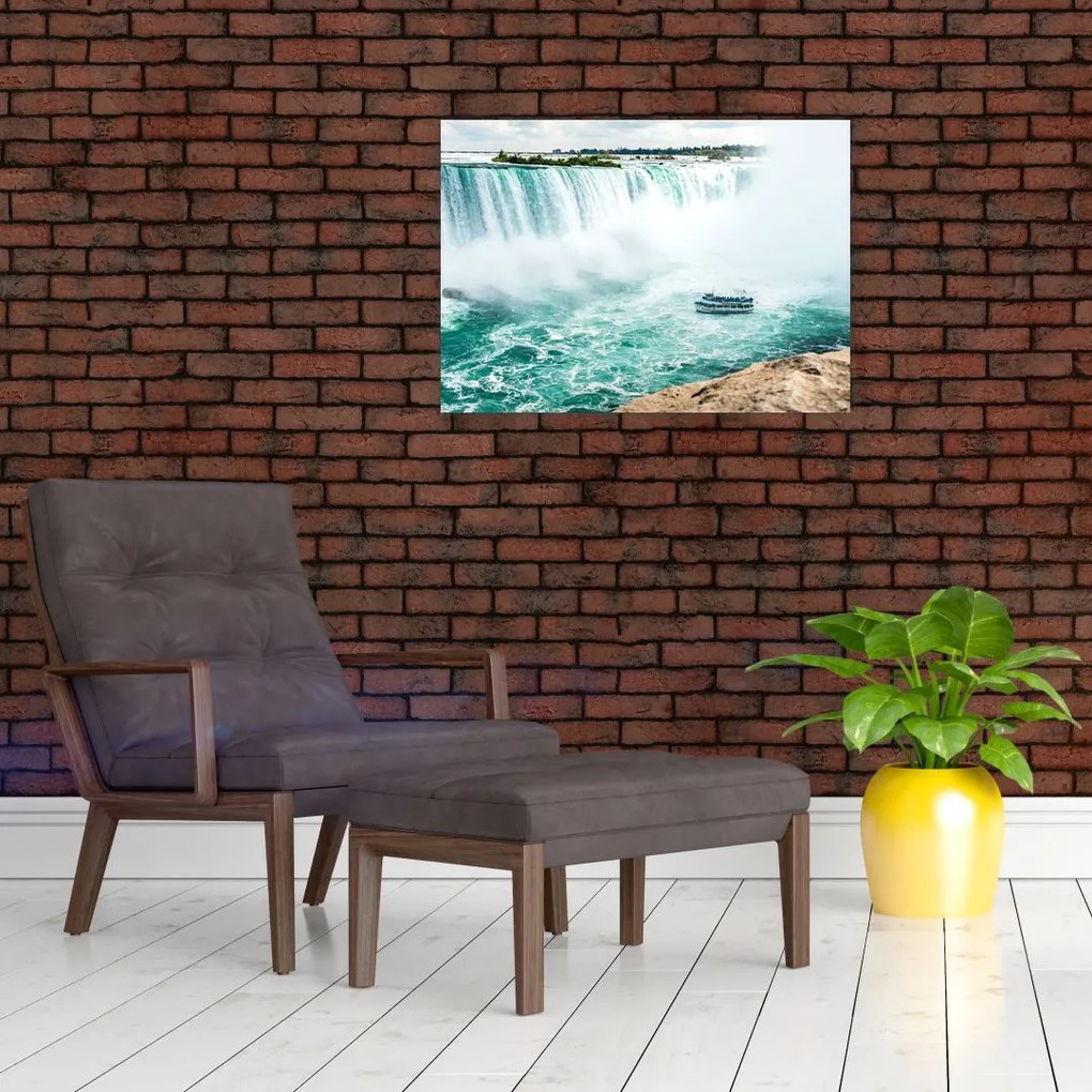 Obraz na szkle - wodospady z łodzią (70x50 cm)