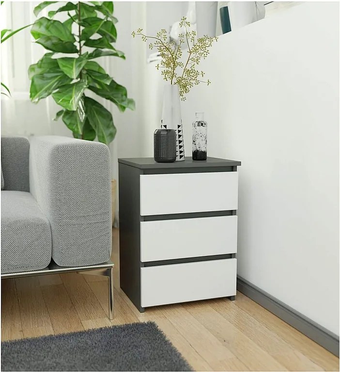 Szafka nocna AKORD CL3 Grafit Szary 40 cm 3 szuflady kolor Biały mat 40x35x57 cm