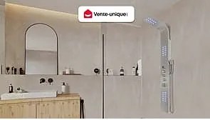 Panel prysznicowy z hydromasażem termostatycznym z diodami LED FELICITA - 20*165cm - Srebrny