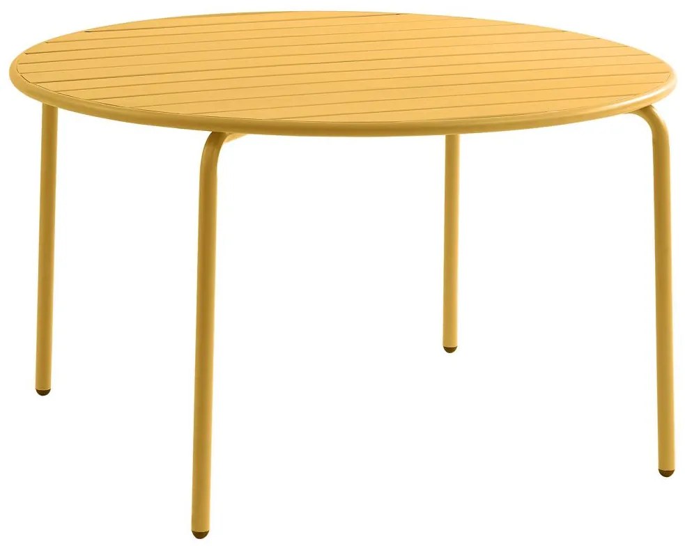 Stół ogrodowy okrągły o śr. 110 cm z metalu - Żółty musztardowy - MIRMANDE marki MYLIA