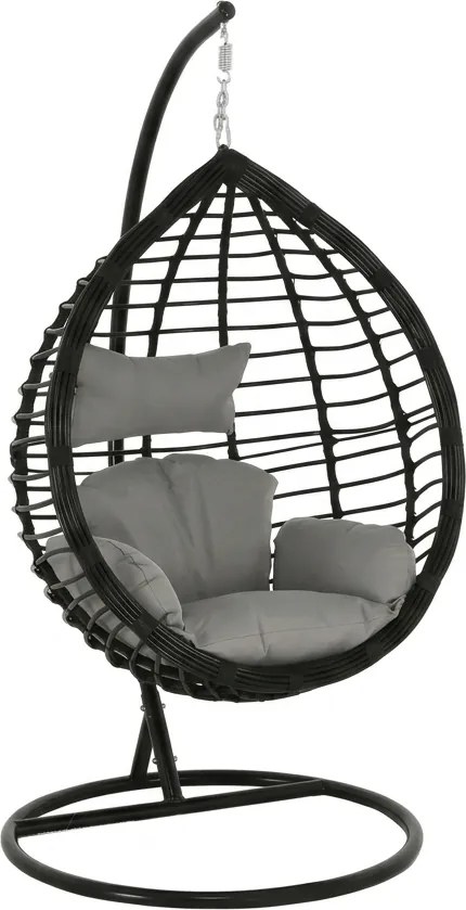 Wiszący fotel TARINO ze stojakiem, czarny/szara poduszka