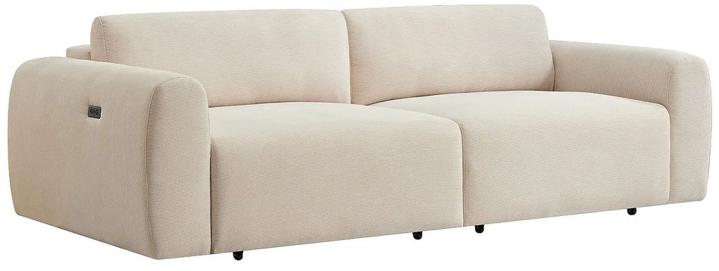 Kanapa  4-osobowa z elektryczną funkcją wysuwania siedziska, welurowa  w prążki  w kolorze beżowym PASTARO