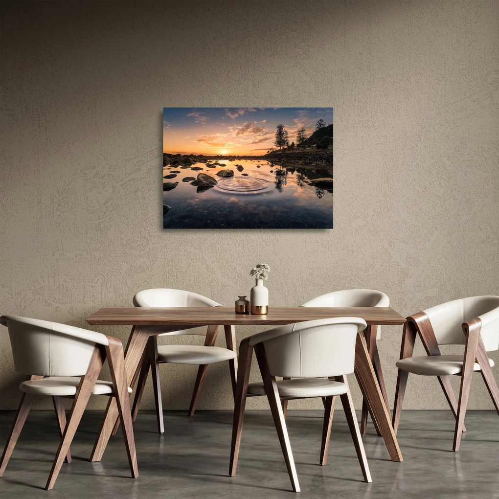 Obraz na szkle powierzchni wody o zachodzie słońca (70x50 cm)