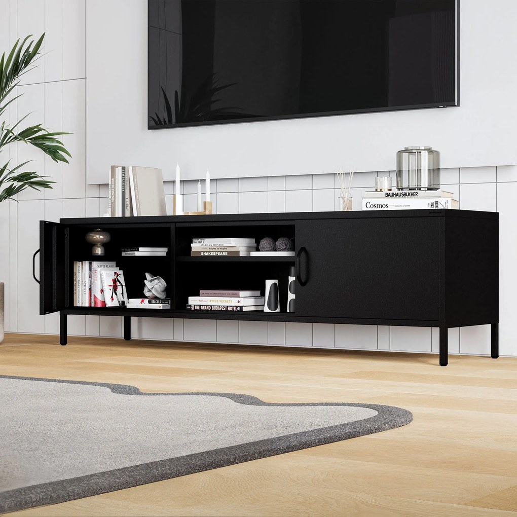 Szafka RTV długa XL czarna ROSARIA 1700 x 400 x 500 mm