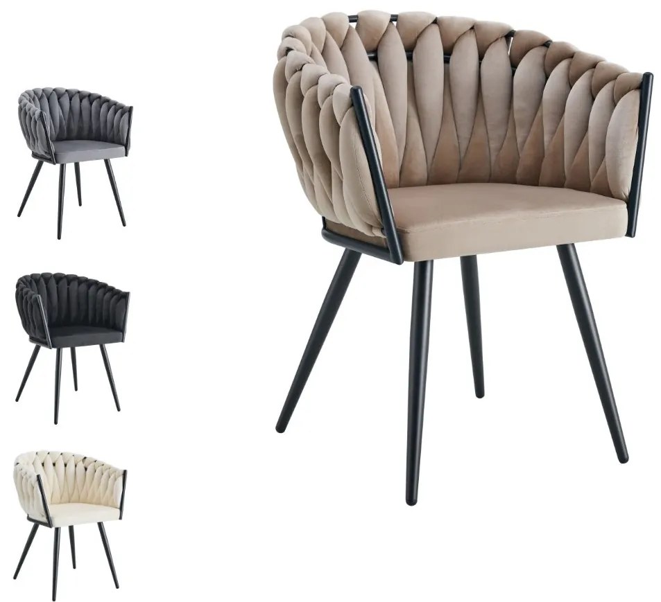 Krzesło ROSA plecione tkanina Welur noga metalowa