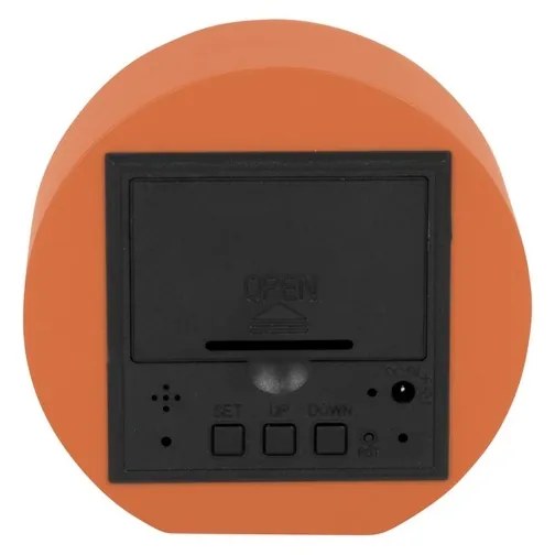 Karlsson 5981OR designerski zegar LED z alarmem pomarańczowy, średnica 9 cm