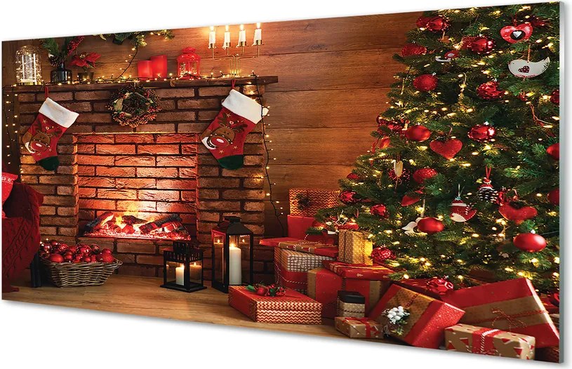Panel szklany do Kuchni Przytulne Święta z Choinką