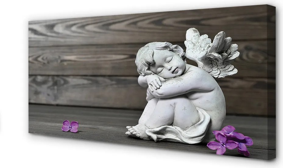 Duży obraz na płótnie Śpiący Anioł w Kwiatach na Deskach