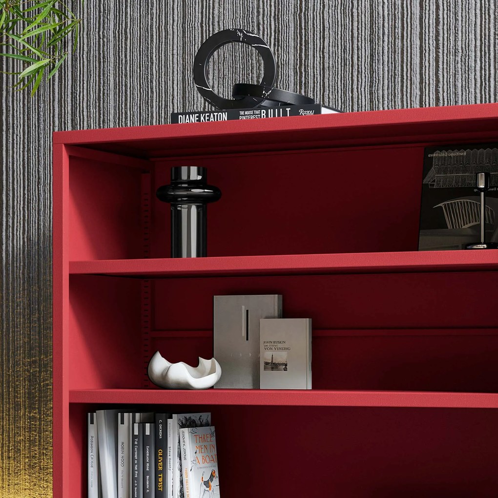 Niski regał metalowy czerwony Modern LUCA, 1000 x 900 x 350 mm