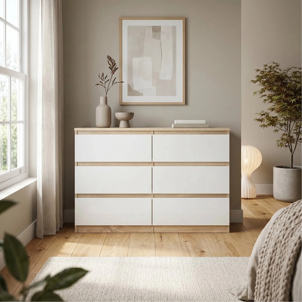 Komoda NUDO 138,5 cm do Salonu Sypialni 6 Szuflad Dąb sonoma