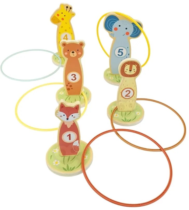 Tooky toy rzut do celu drewniana gra zręcznościowa obręcze 15 el.