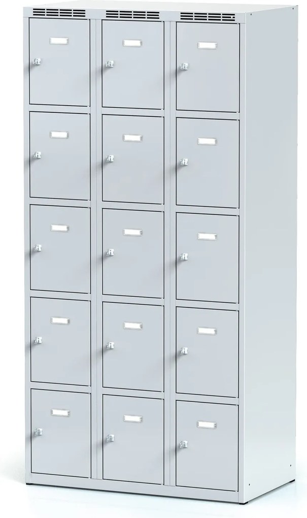 Alfa 3 Szafka skrytkowa S6, 15 schowków, 1800 x 900 x 500 mm, zamek cylindryczny, drzwi szare