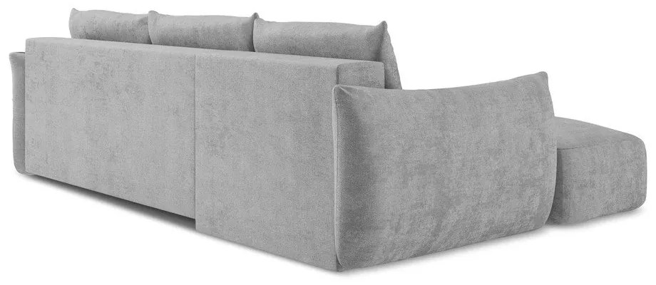 Jasnoszary rozkładany narożnik z tkaniny szenilowej (lewostronny/z szezlongiem) Leila – Makamii