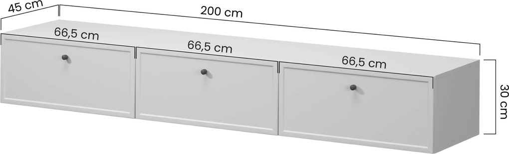 Szafka RTV wisząca Lorini 200 cm z szufladami - kaszmir / czarne uchwyty T-bar