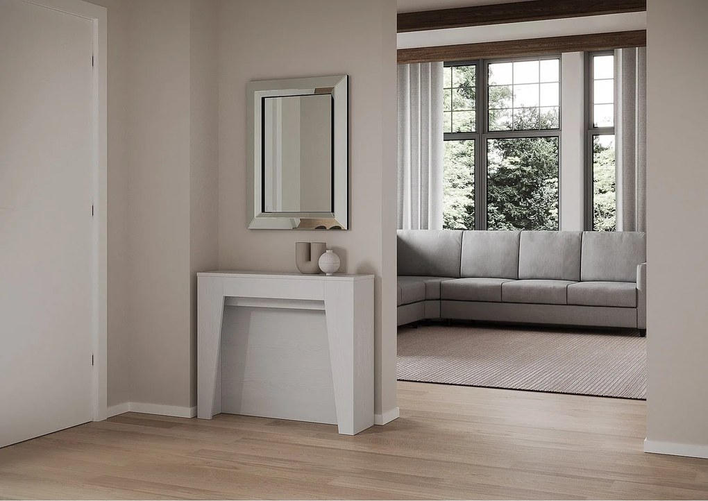 Konsola rozkładana 90x25/211 cm Anea Frassino biała wewnętrzne przedłużenia