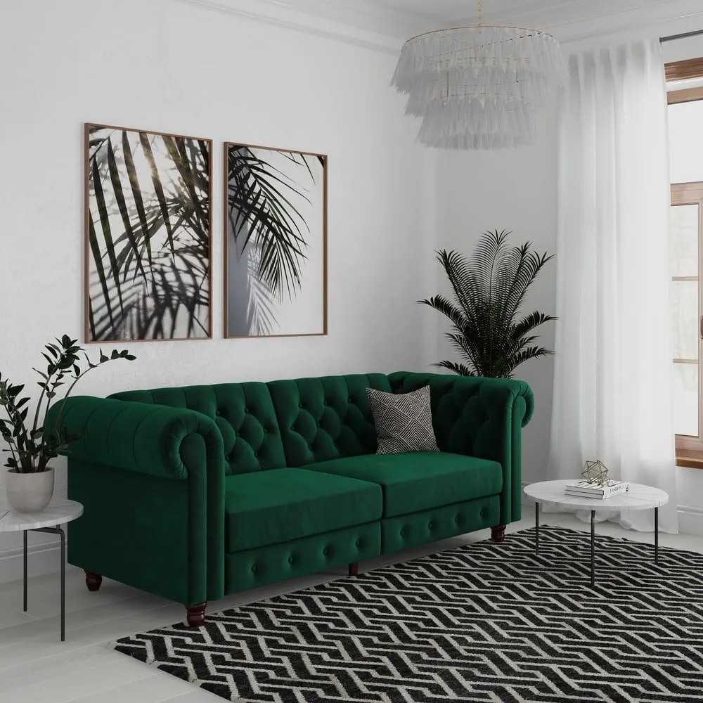 Ciemnozielona aksamitna rozkładana sofa 236 cm Felix – Støraa