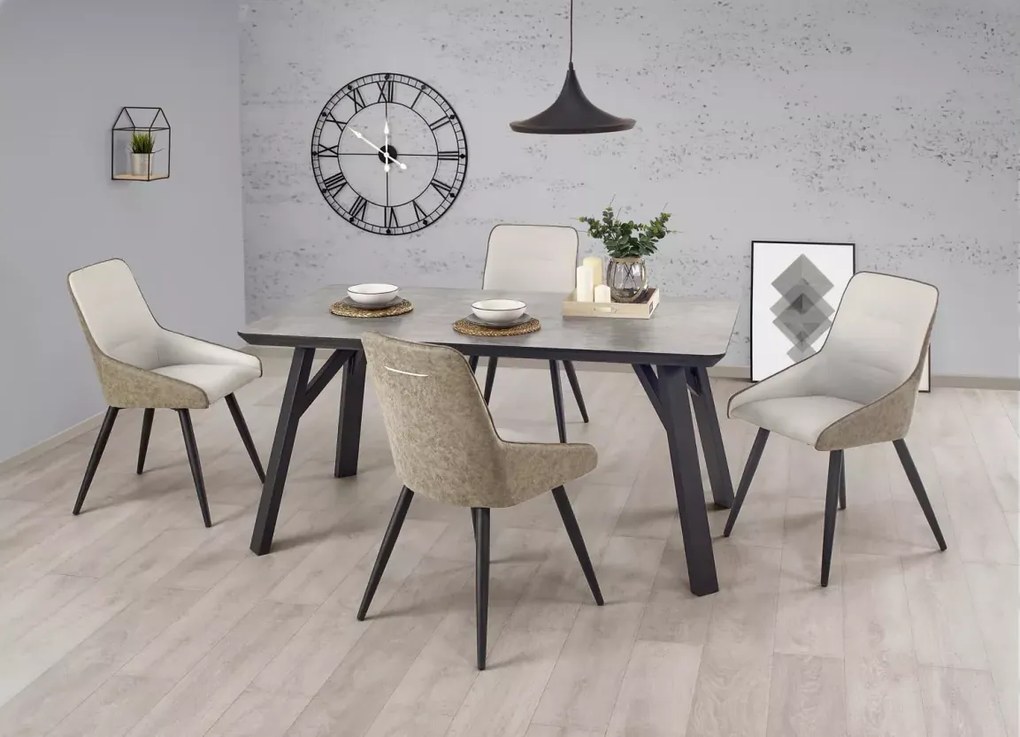 Stół Urbanico 160x90 cm z blatem MDF w kolorze szarego betonu na czarnych nogach do loftowej jadalni