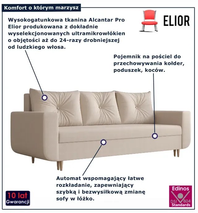 Beżowa rozkładana sofa z pojemnikiem na pościel Z3-W96