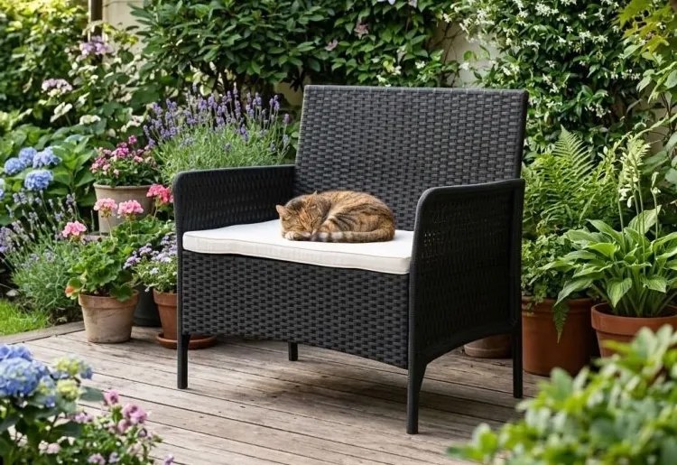 Sofa ogrodowa 2-osobowa Livora 007 z poduszką, czarna