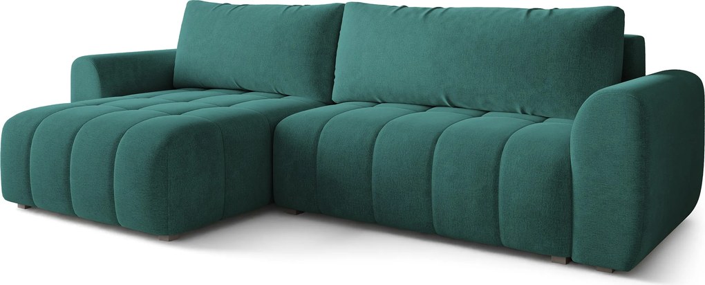 Masseno Narożnik MODARO z funkcją spania i pojemnikiem na pościel Narozniki L, Rozkładana sofa - Lazurowy, CASTEL 75