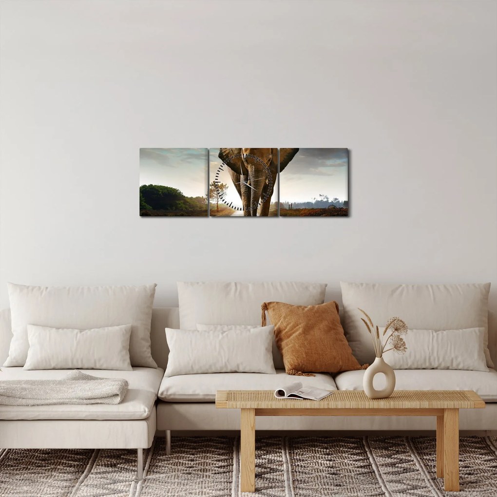 Obraz słonia (z zegarem) (90x30 cm)