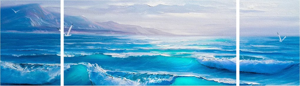 Obraz - Obraz olejny przedstawiający morze z mewami (170x50 cm)