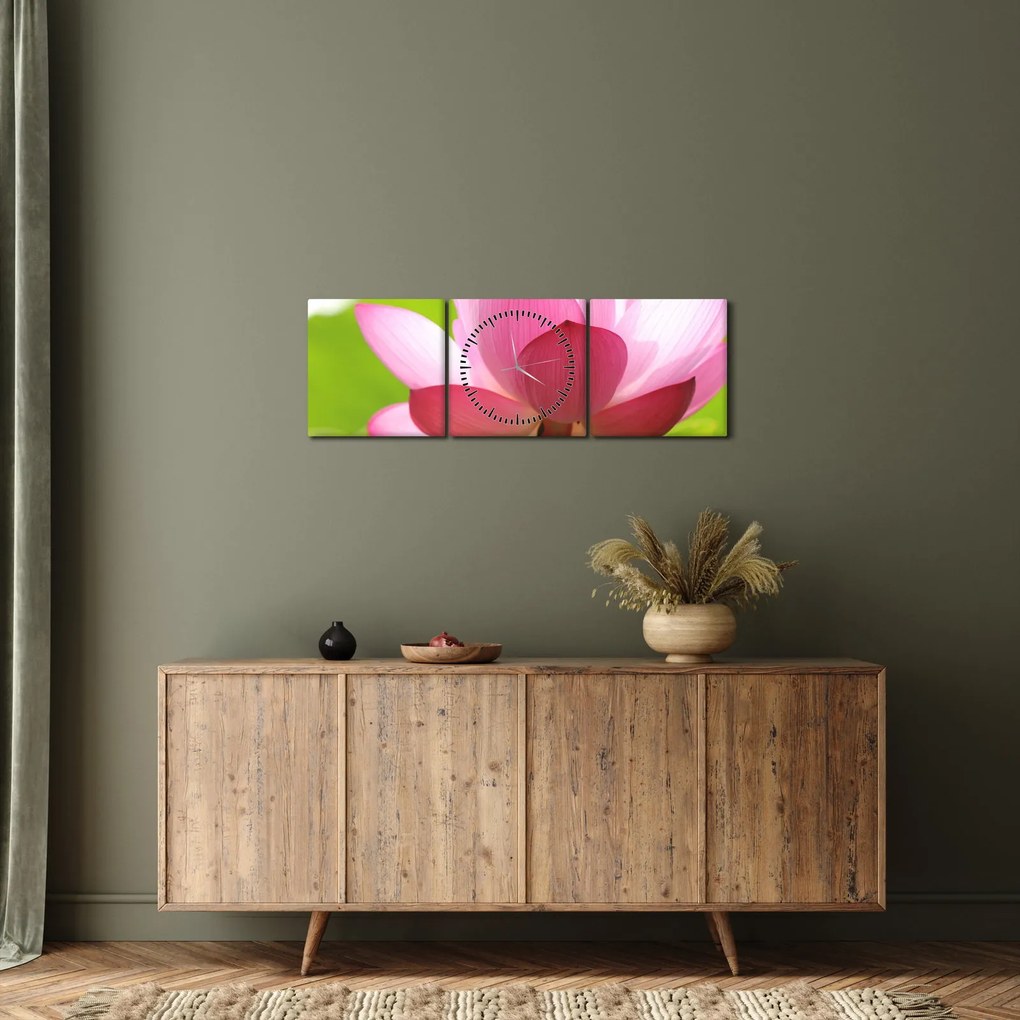 Obraz kwiatu lotosu (z zegarem) (90x30 cm)