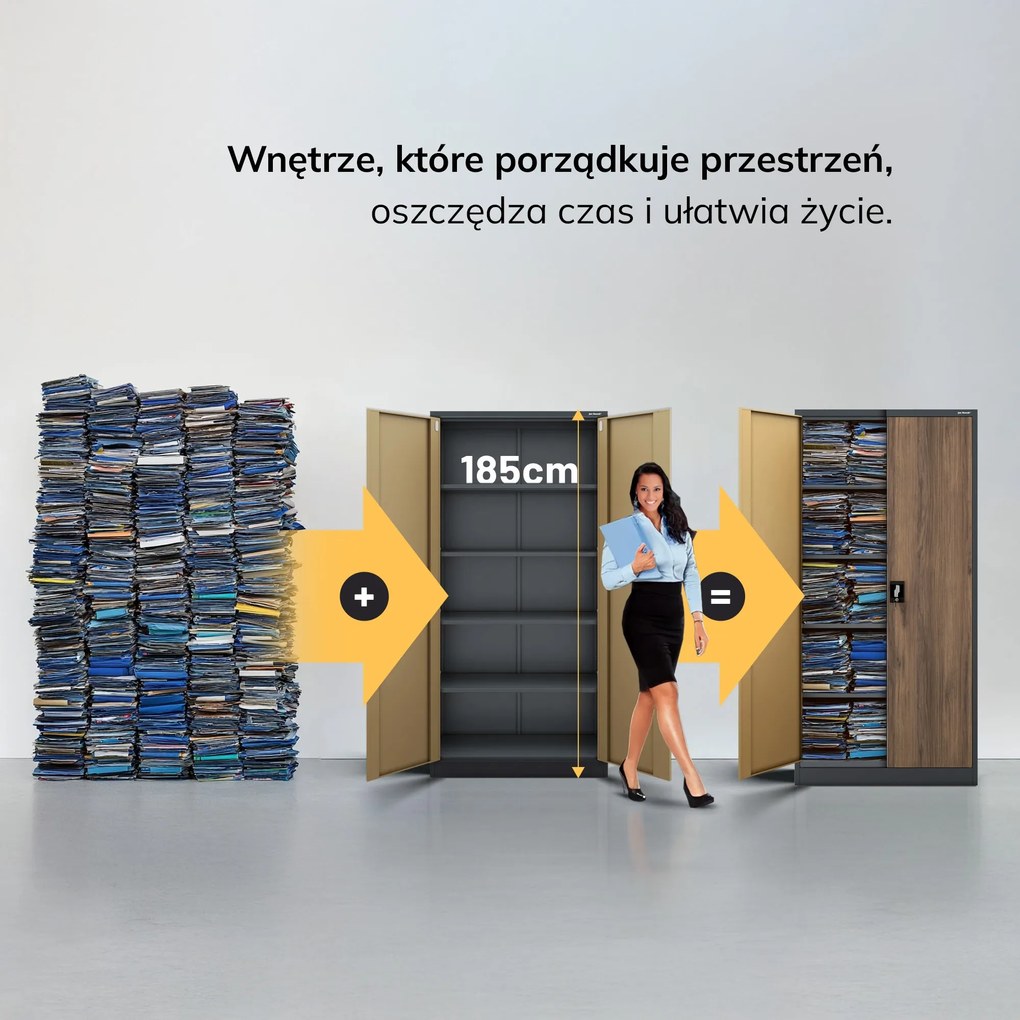 Szafa biurowa na dokumenty antracytowa/ orzech: Eco Design JAN, 900 x 1850 x 400 mm