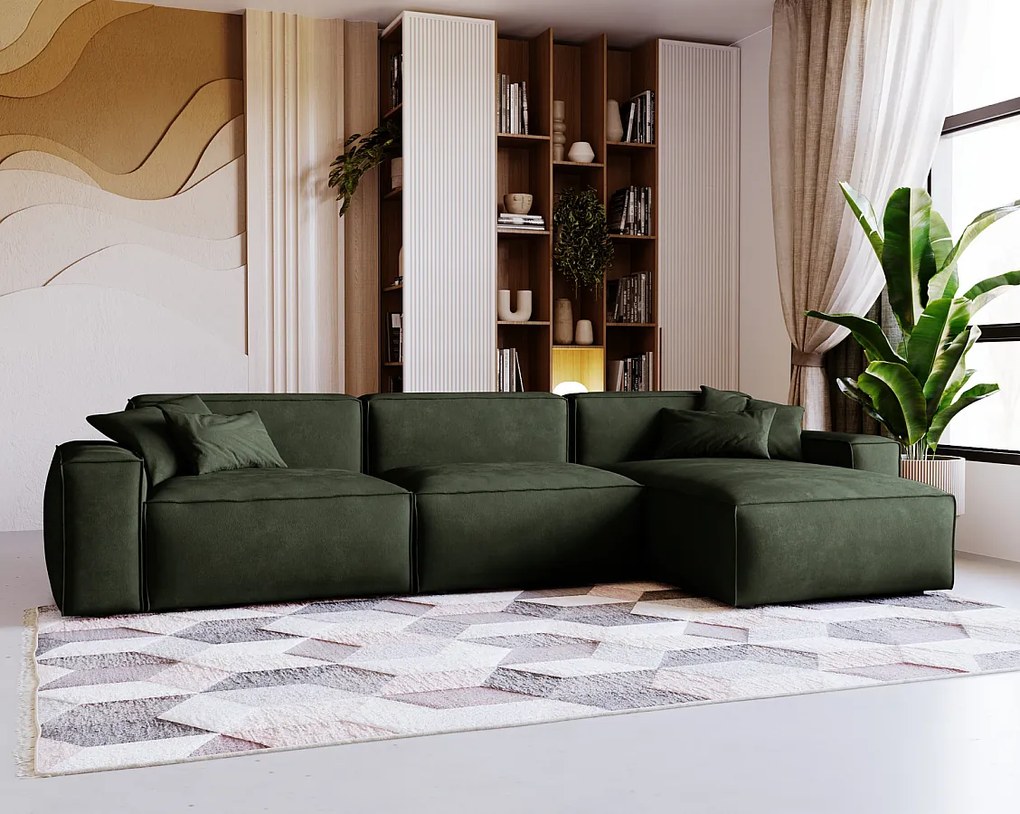 Emporius Figo narożnik w kształcie L - narożnik w nowoczesnym stylu bez pojemnika - lewostronny, tkanina aksamitna, zielony (Whisper 11)