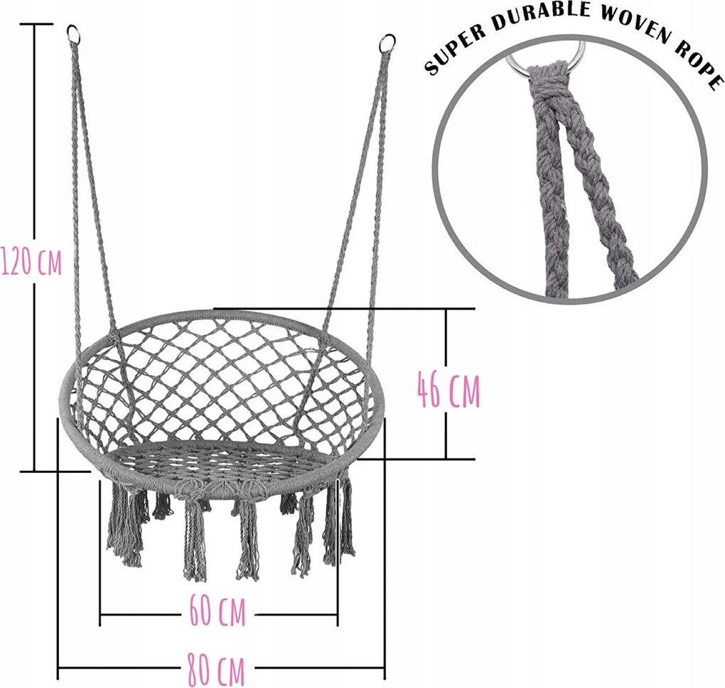 Fotel wiszący Nestio 002, bocianie gniazdo do domu i ogrodu, kolor jasnoszary