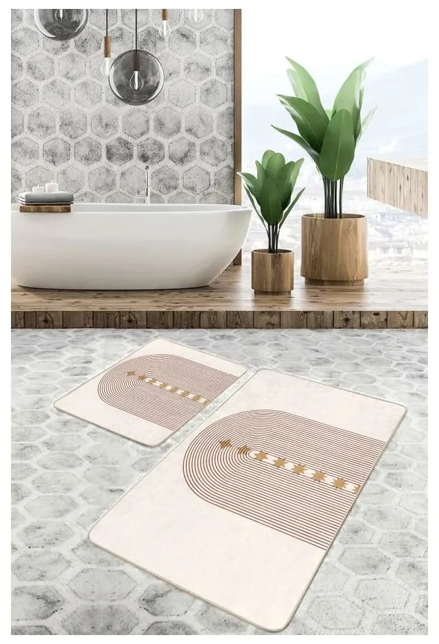 Beżowe aksamitne dywaniki łazienkowe zestaw 2 szt. 60x100 cm – Mila Home