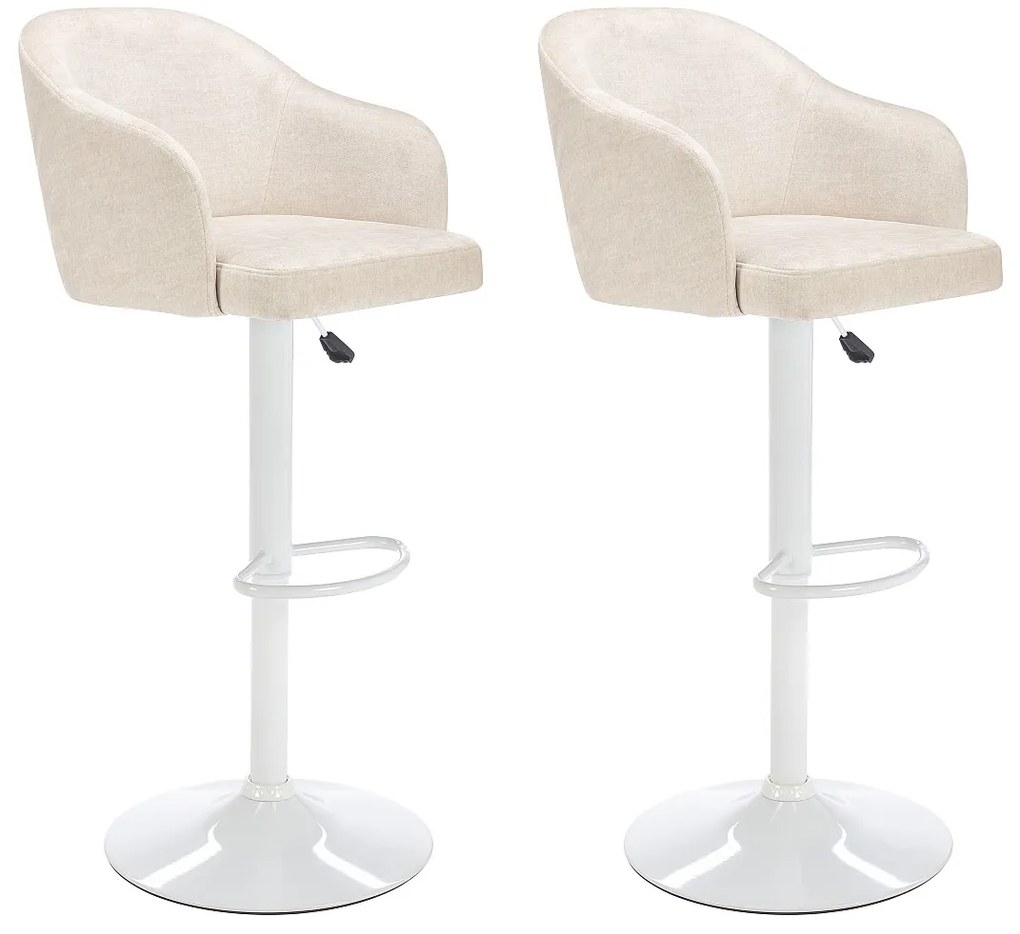 Zestaw 2 stołków barowych z tkaniny i metalu - Regulowana wysokość - Kremowy i biały - CARSTEN