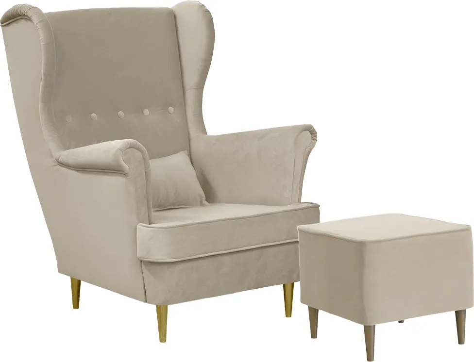 Fotel skandynawski Uszak z podnóżkiem Golden Granatowy