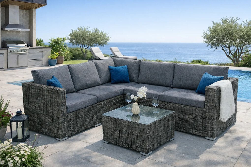Zestaw narożnikowy rattanowy MALIBU dla 5 osób (szary)