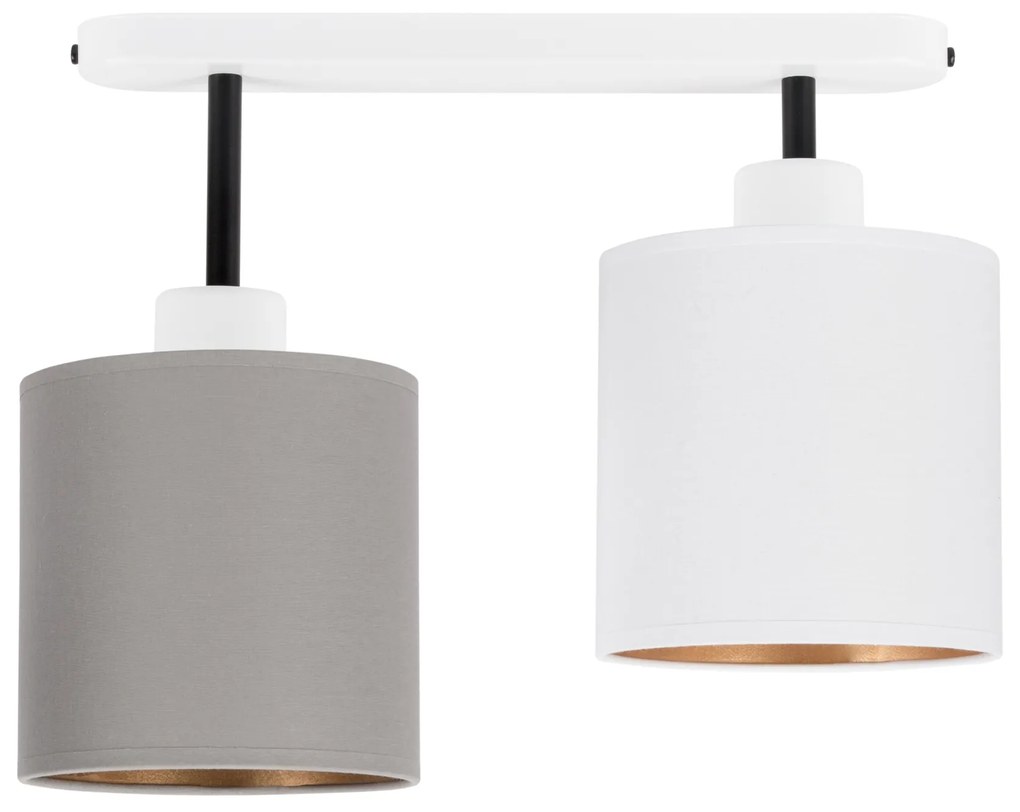 Lampa sufitowa biała dwupunktowy spot z szaro-białymi abażurami C-3306