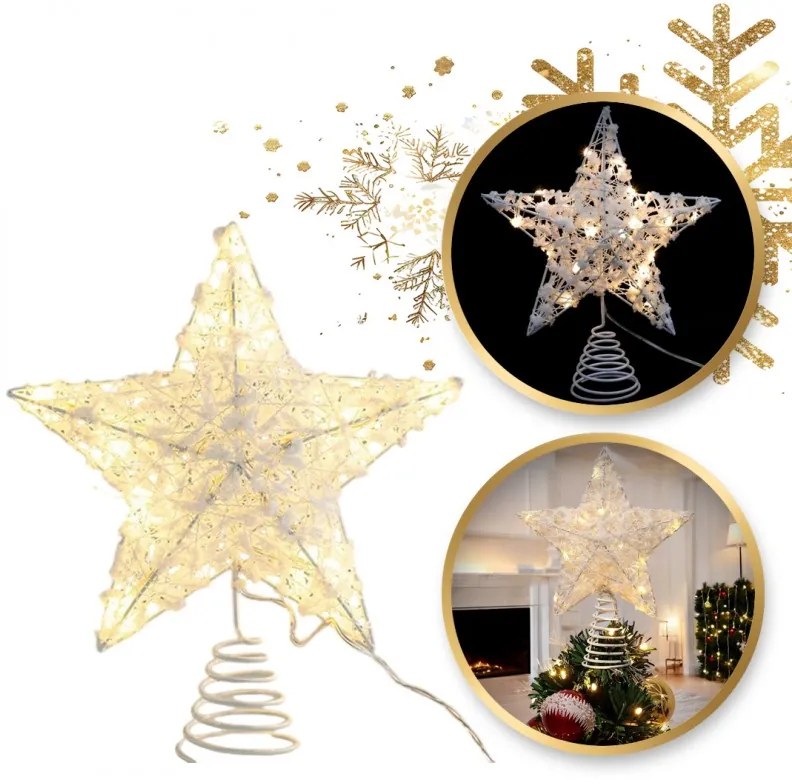 LED świetlna gwiazda na choinkę WHITE STAR 25 cm, biała