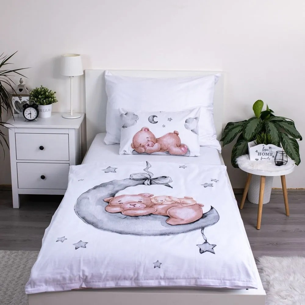 Biała bawełniana pościel dziecięca do łóżeczka 100x135 cm Teddy Bear "Ribbon" – Jerry Fabrics