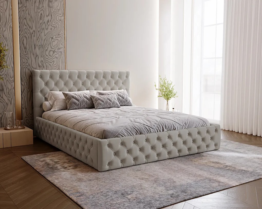 Łóżko 180x200 cm Verti Slim - pojemnik, stelaż, jasny szary (Magic Velvet 2218)